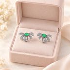 Emerald Ribbon Bow Stud Earrings