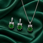 Emerald Green Round CZ Necklace and Earrings Set