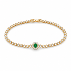 Emerald Green Halo Rose-Gold Tone Tennis Bracelet