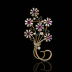 Pink Daisy Bouquet Gold-Tone Crystal Brooch