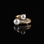 Double Pearl Crystal Gold-Tone Ear Cuff