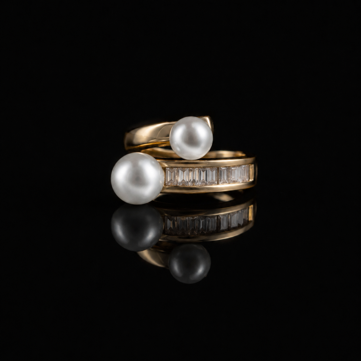 Double Pearl Crystal Gold-Tone Ear Cuff