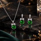 Emerald Green Round CZ Necklace and Earrings Set