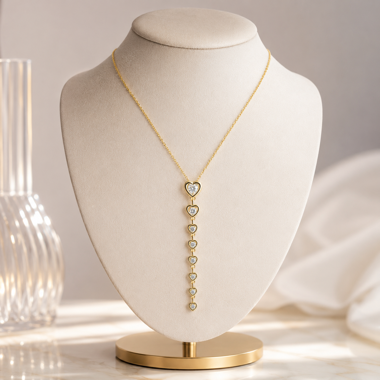 Crystal Heart Cascade Gold-Tone Y Necklace