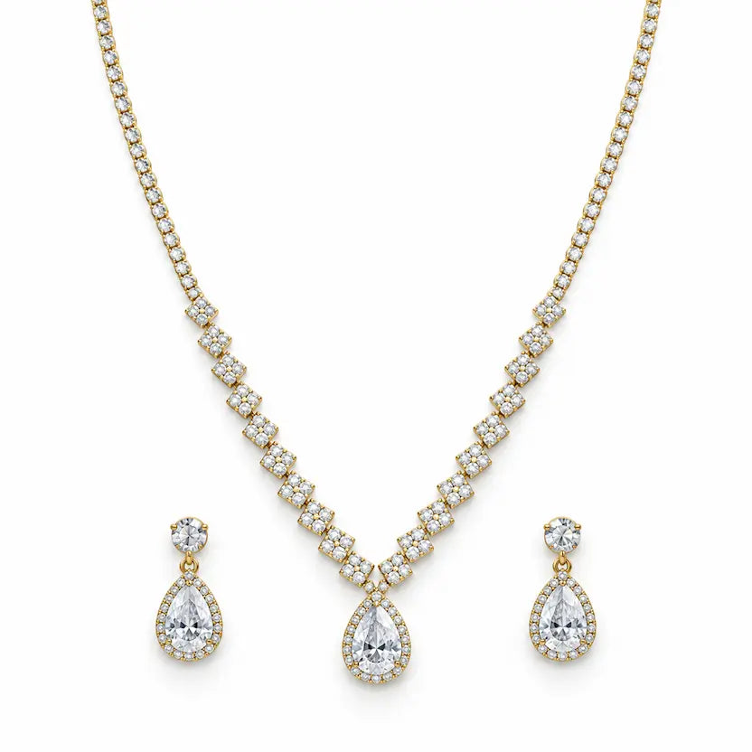 Pear-Cut Tennis Necklace & Earrings Set