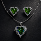 Green Heart Wing Crystal Necklace and Earrings Set