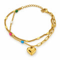 Layered Heart Charm and Multicolour Bead Bracelet