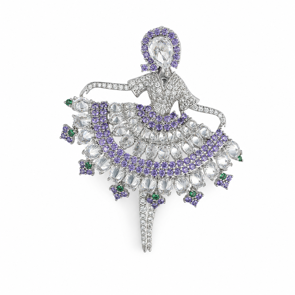 Purple Crystal Dancer Silver-Tone Statement Brooch