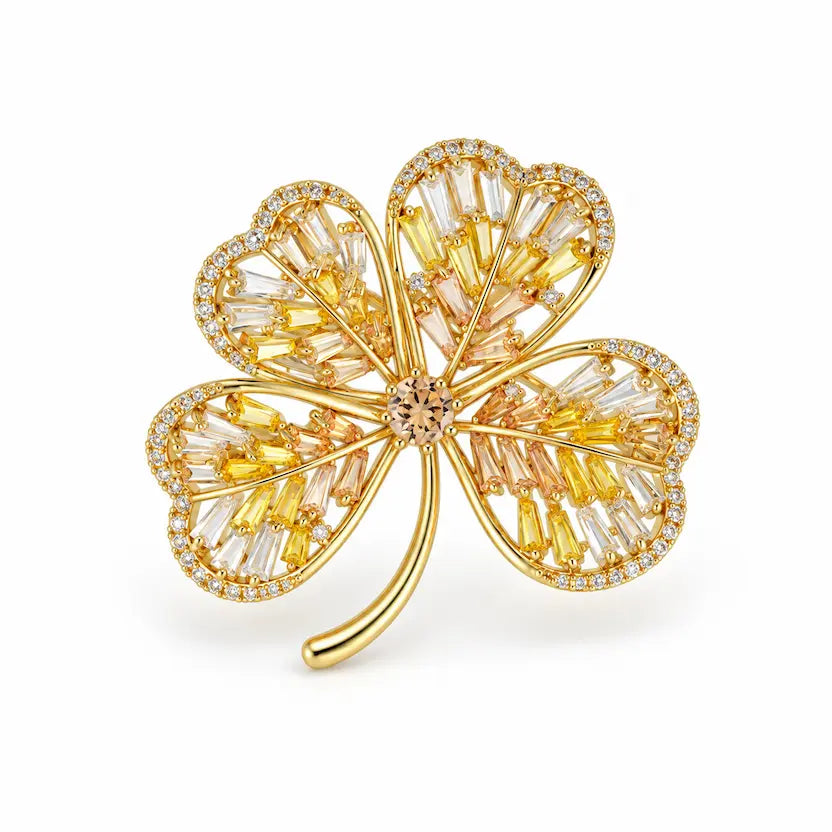 Golden Clover Baguette Brooch