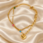 Layered Heart Charm and Multicolour Bead Bracelet