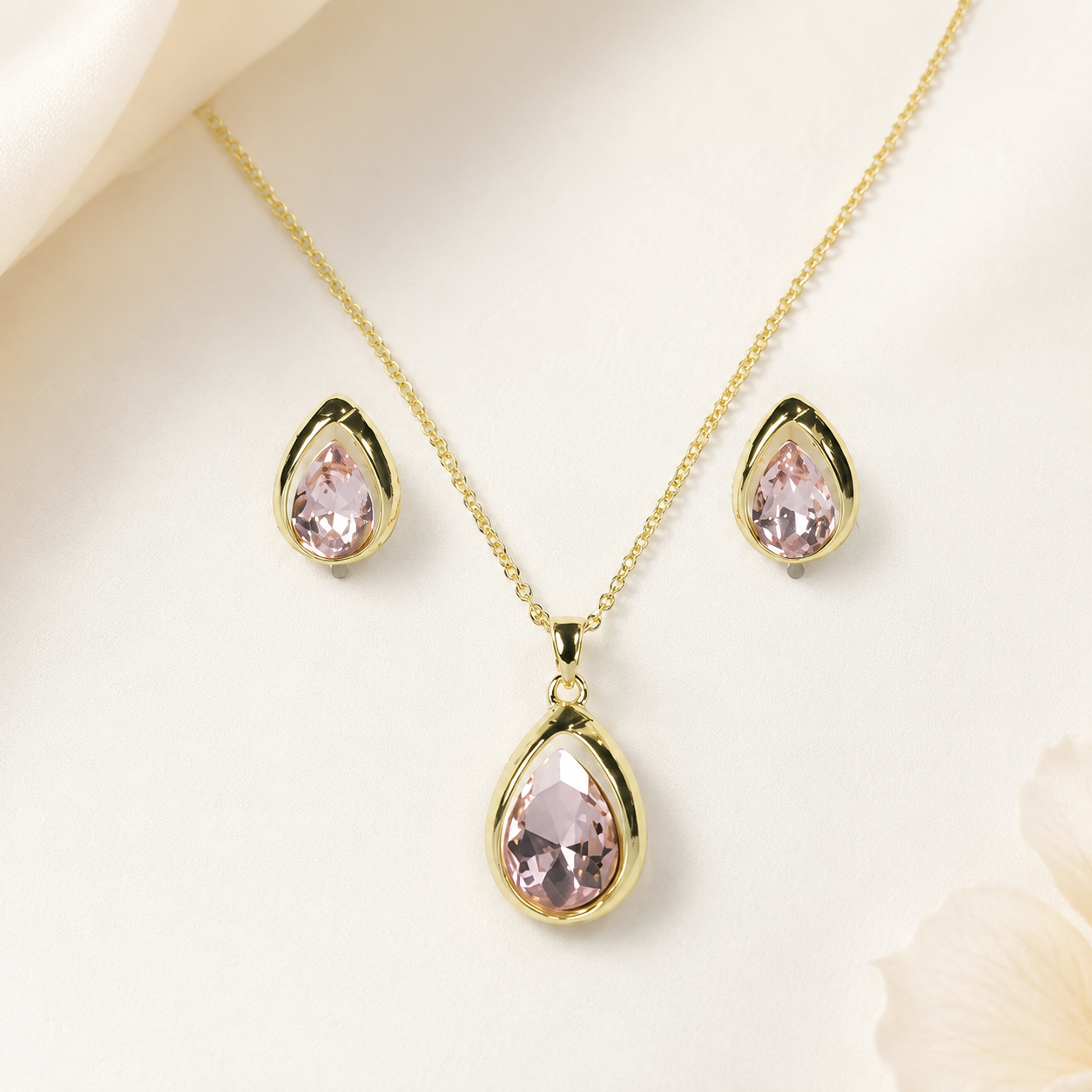 Blush Drop Necklace Earrings Set