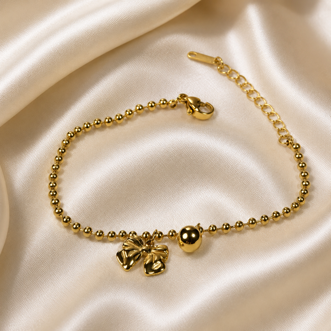 Bow Charm Bead Chain Bracelet