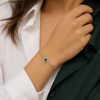 Emerald Green Halo Rose-Gold Tone Tennis Bracelet