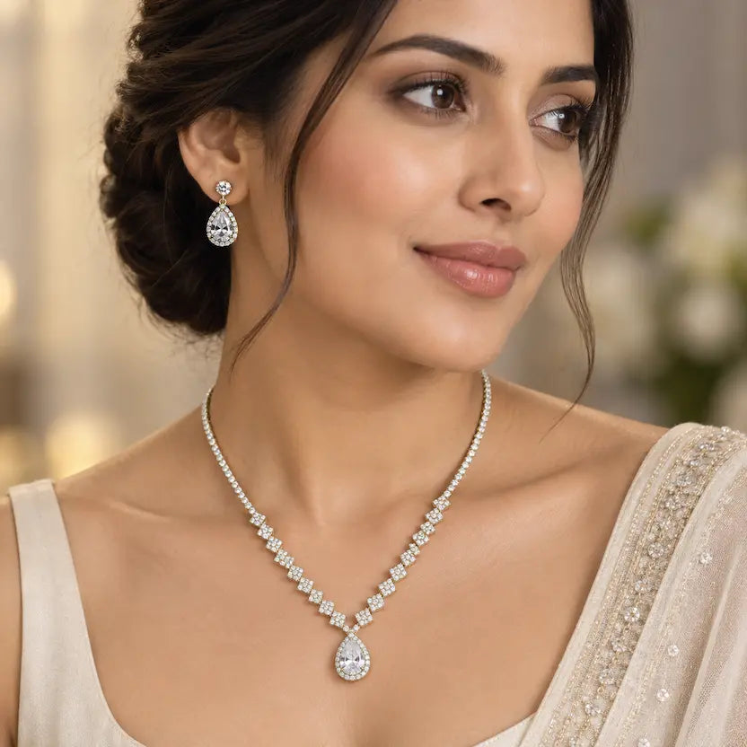Pear-Cut Tennis Necklace & Earrings Set