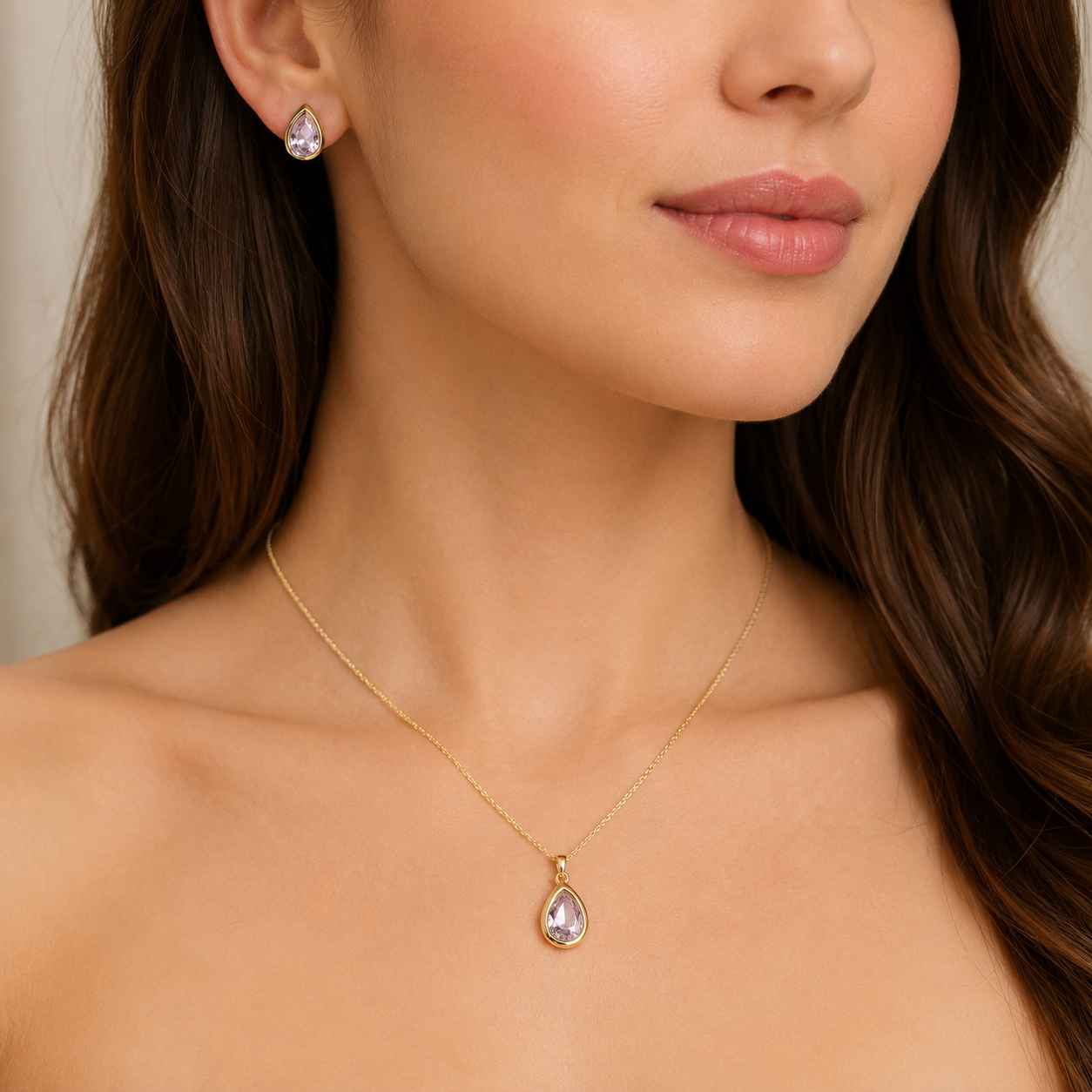 Blush Drop Necklace Earrings Set