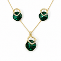 Emerald Green Square Crystal Necklace and Earrings Set