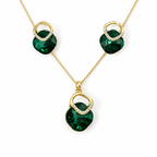Emerald Green Square Crystal Necklace and Earrings Set