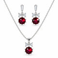 Ruby Red Round CZ Necklace and Earrings Set