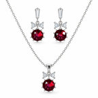 Ruby Red Round CZ Necklace and Earrings Set