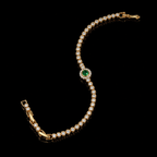 Emerald Green Halo Rose-Gold Tone Tennis Bracelet