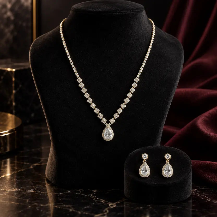 Pear-Cut Tennis Necklace & Earrings Set