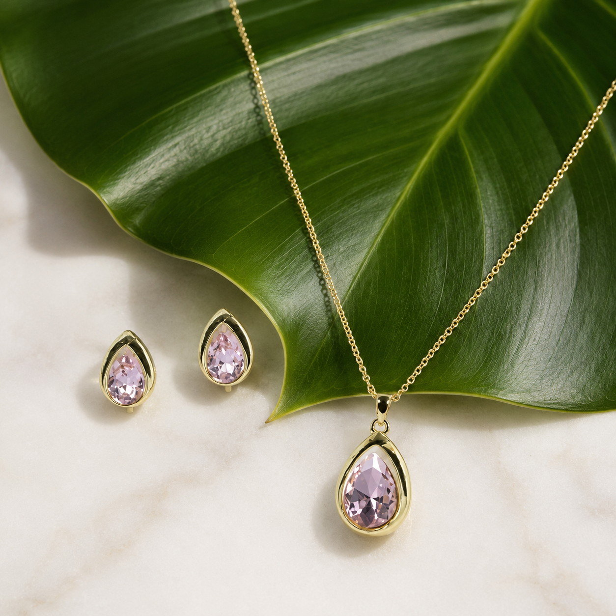 Blush Drop Necklace Earrings Set