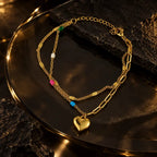 Layered Heart Charm and Multicolour Bead Bracelet