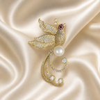 Crystal Pavé Peacock Pearl Gold-Tone Brooch