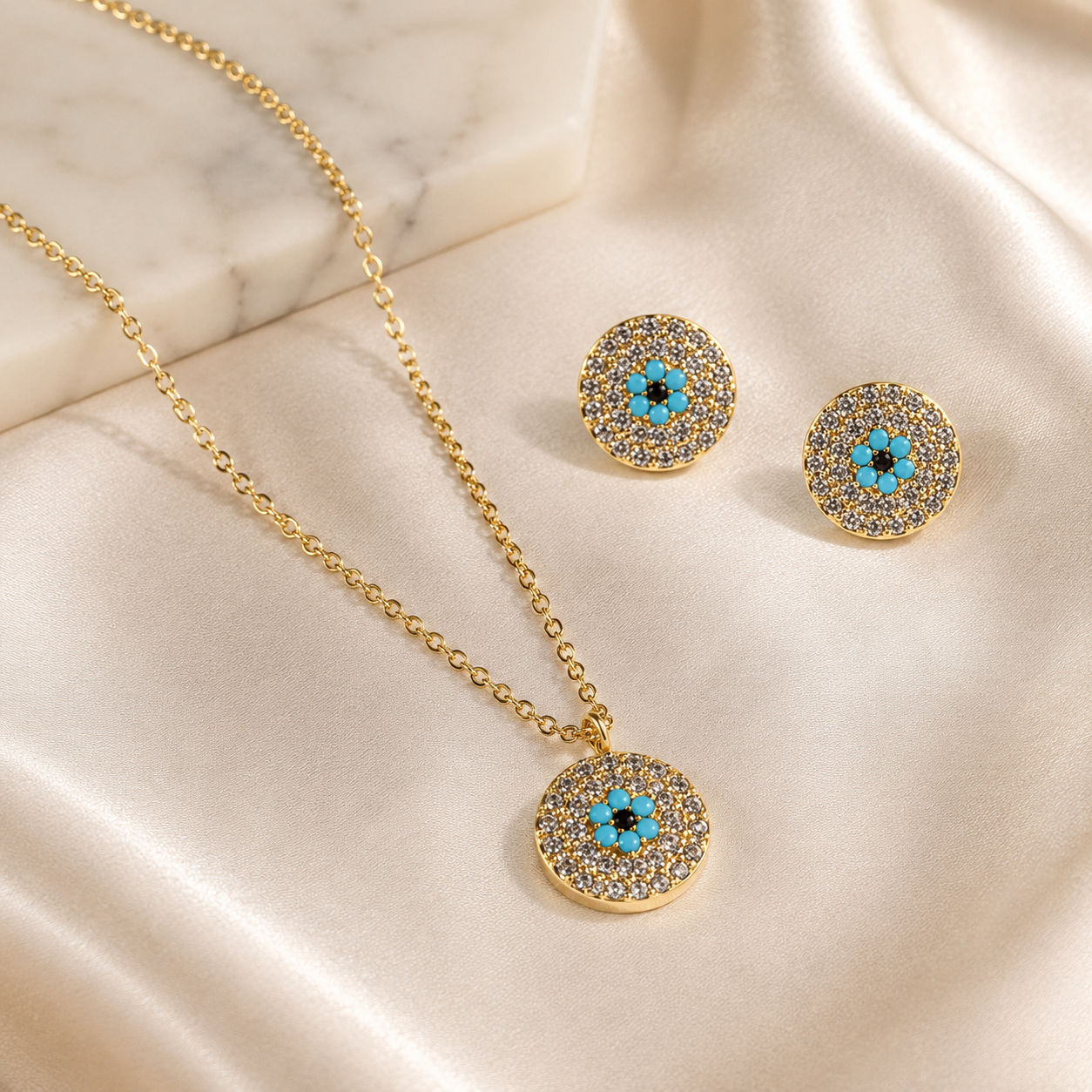 Evil Eye Necklace Earrings Set