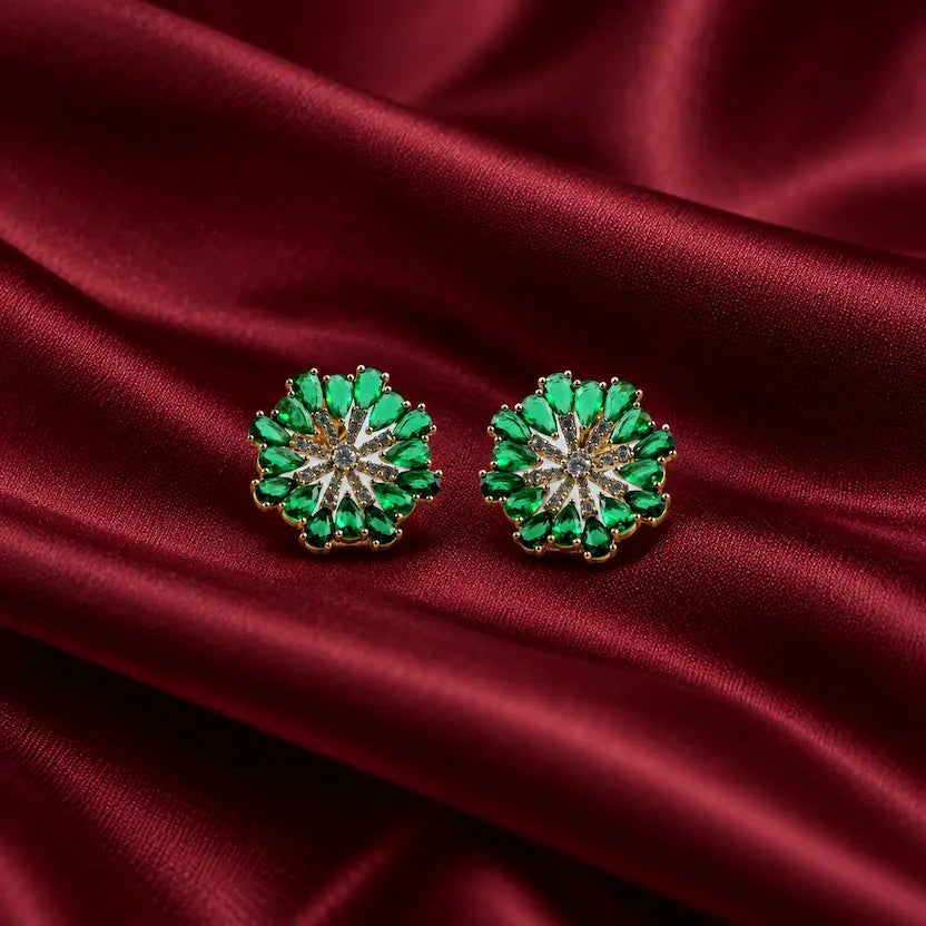 Emerald Floral Halo Stud Earrings