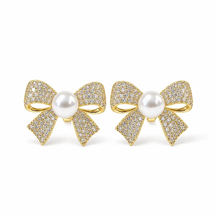 Bow and Pearl Stud Earrings