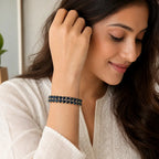 Double-Row Blue Crystal Rose-Gold Tone Bracelet