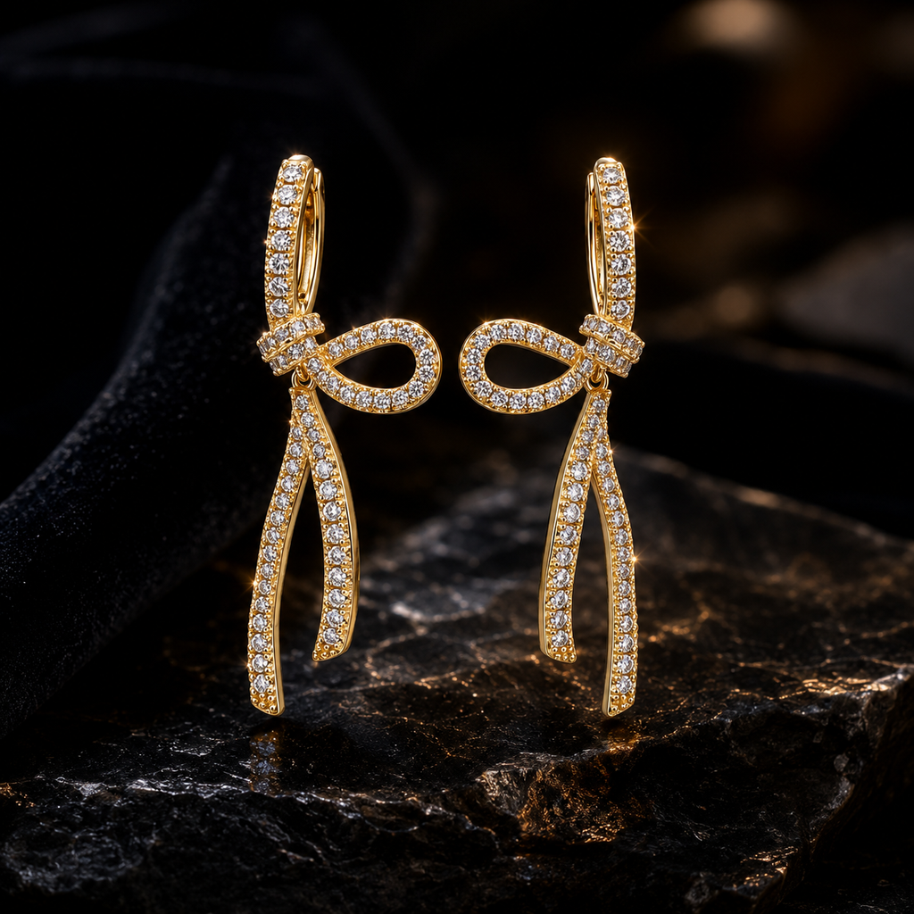 Ribbon Knot Diamond Dangler Earrings