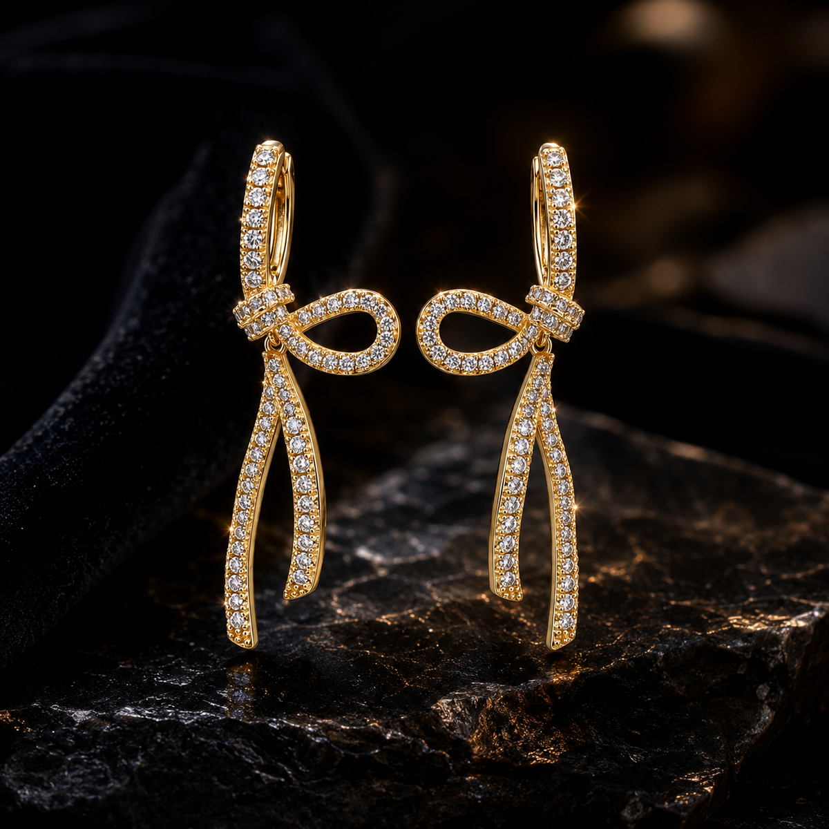 Ribbon Knot Diamond Dangler Earrings
