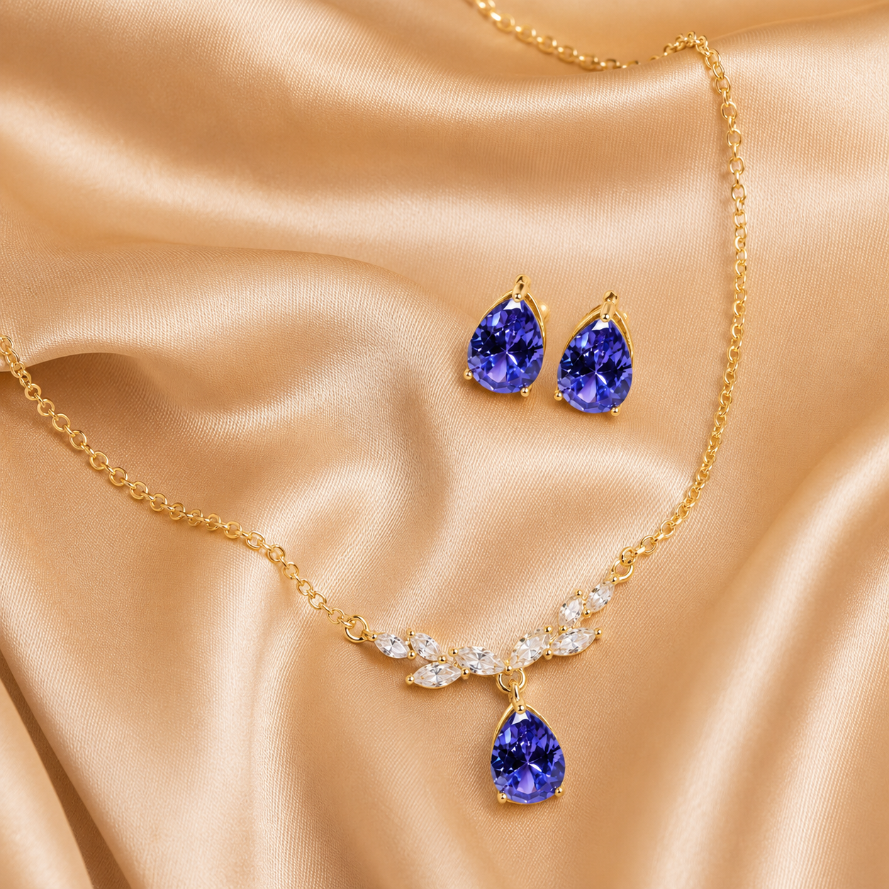Purple Teardrop Crystal Necklace and Earrings Set