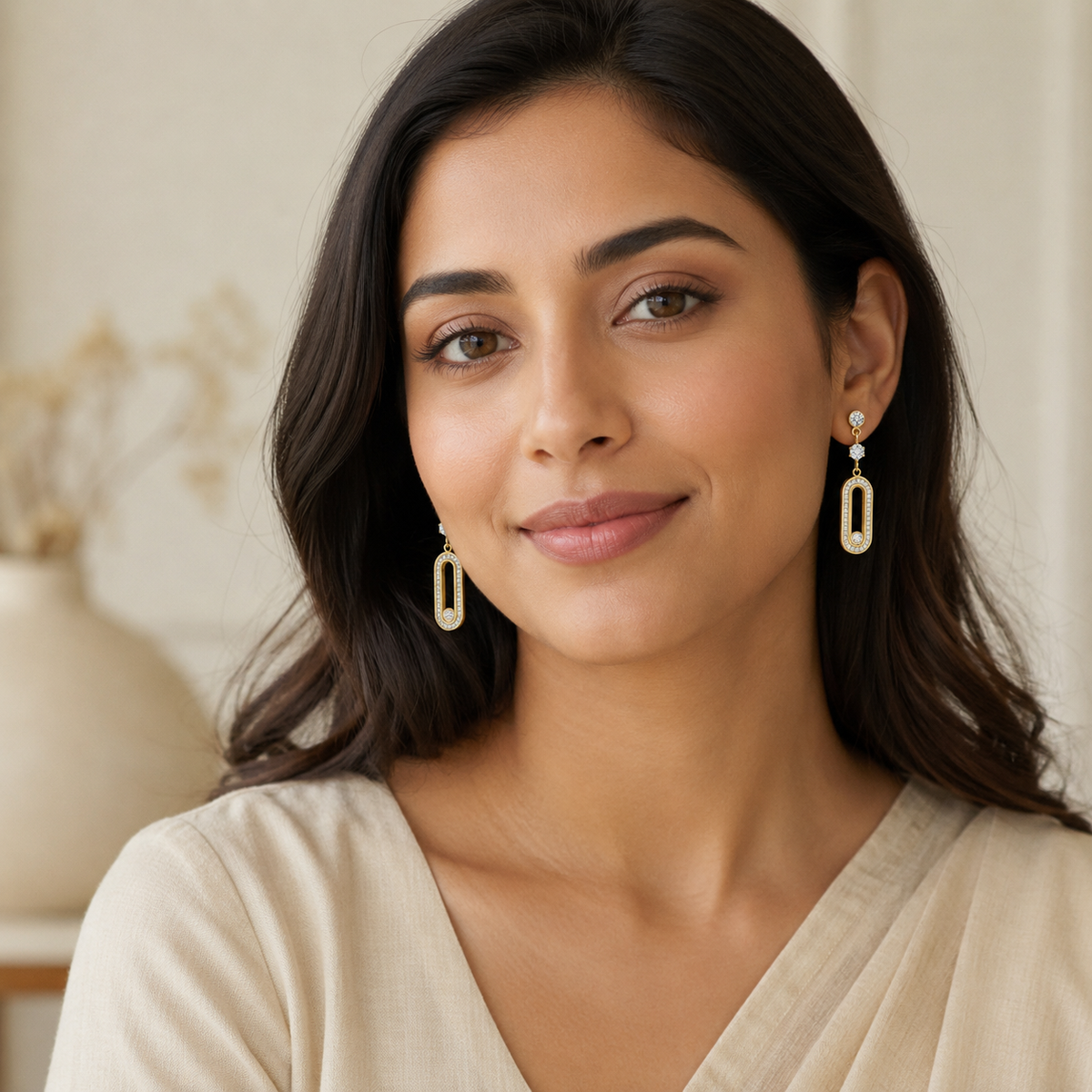 Trio Solitaire Connector Dangler Earrings