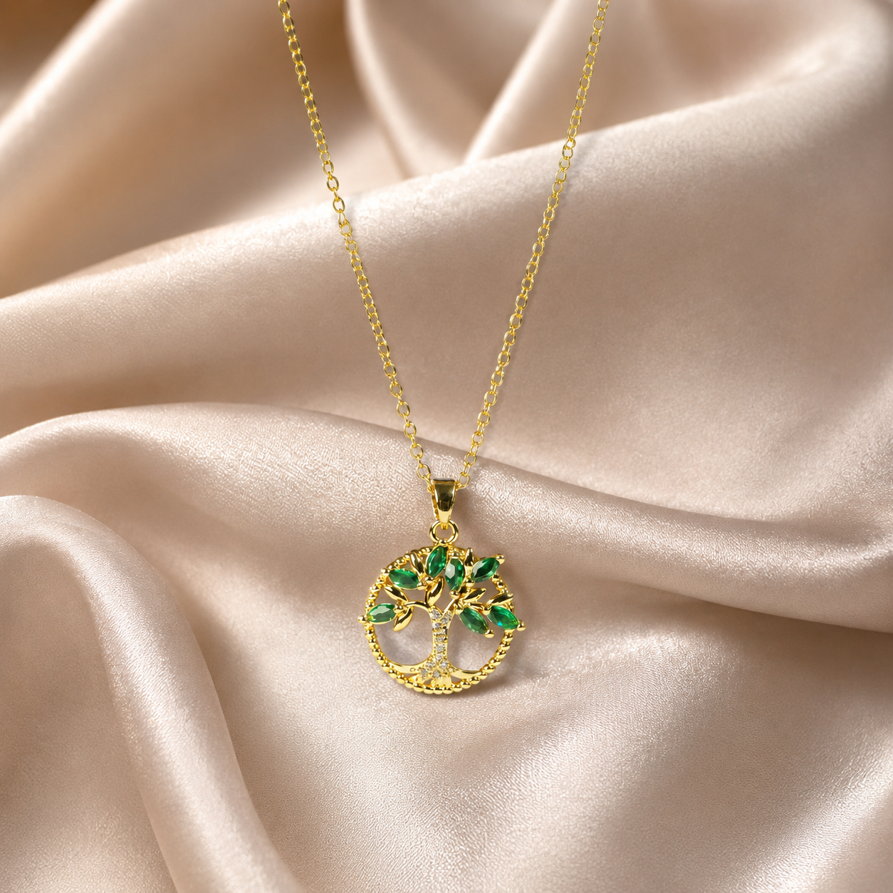Emerald Tree of Life Pendant Necklace