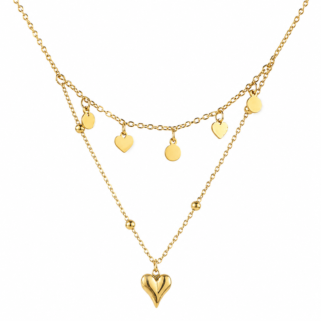 Heart and Disc Stack Necklace