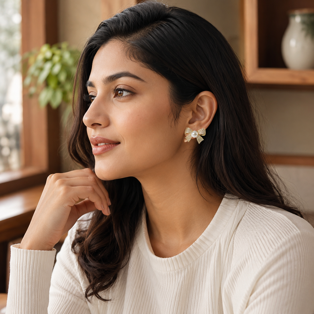Bow and Pearl Stud Earrings