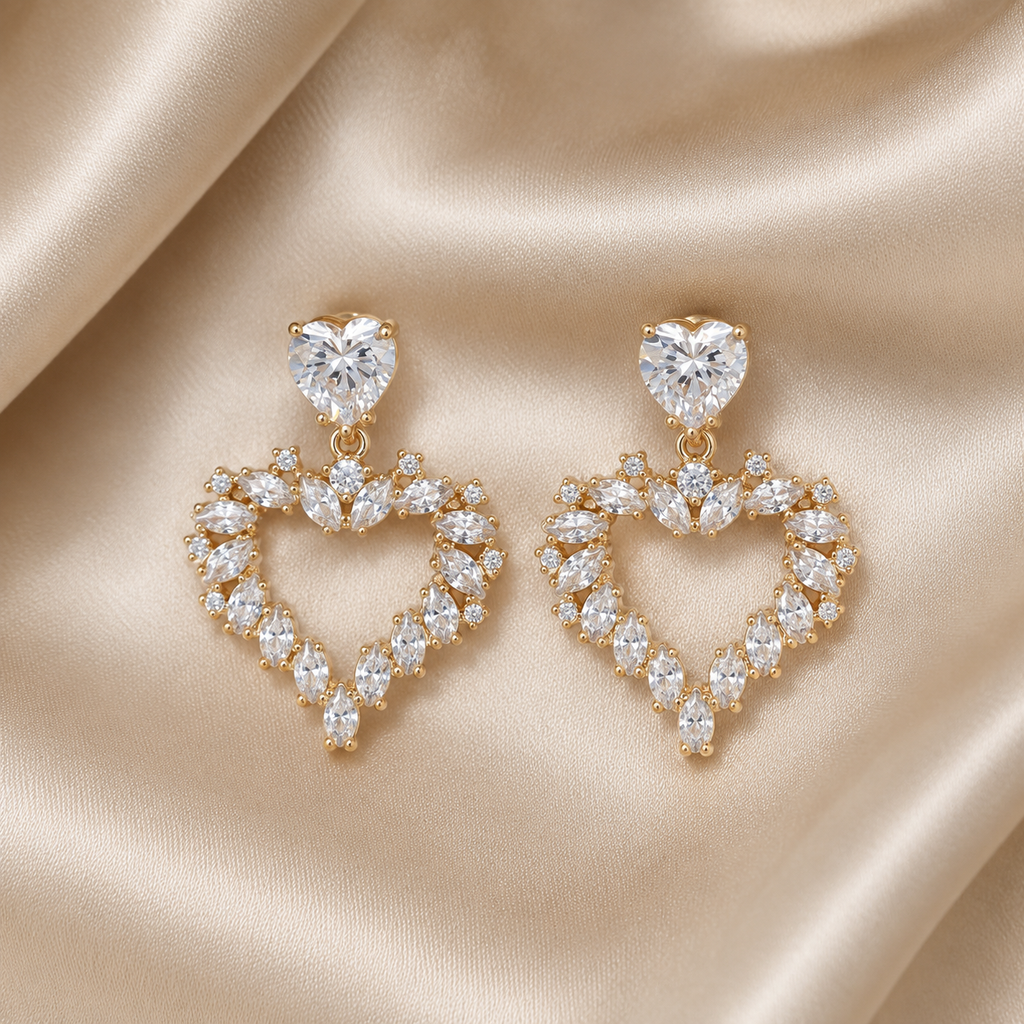Crystal Heart CZ Gold-Tone Drop Earrings