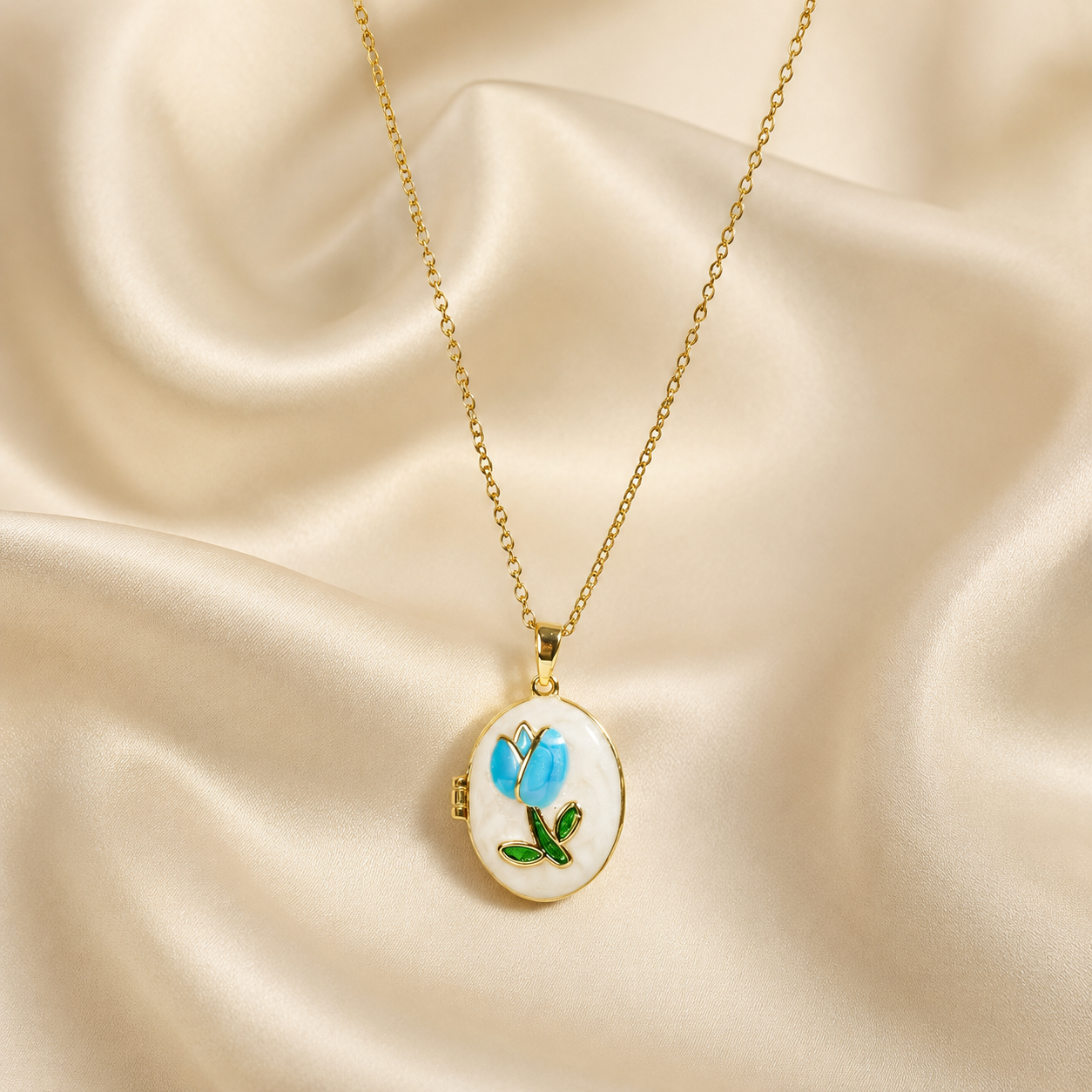 Blue Rose Pearl Pendant Necklace