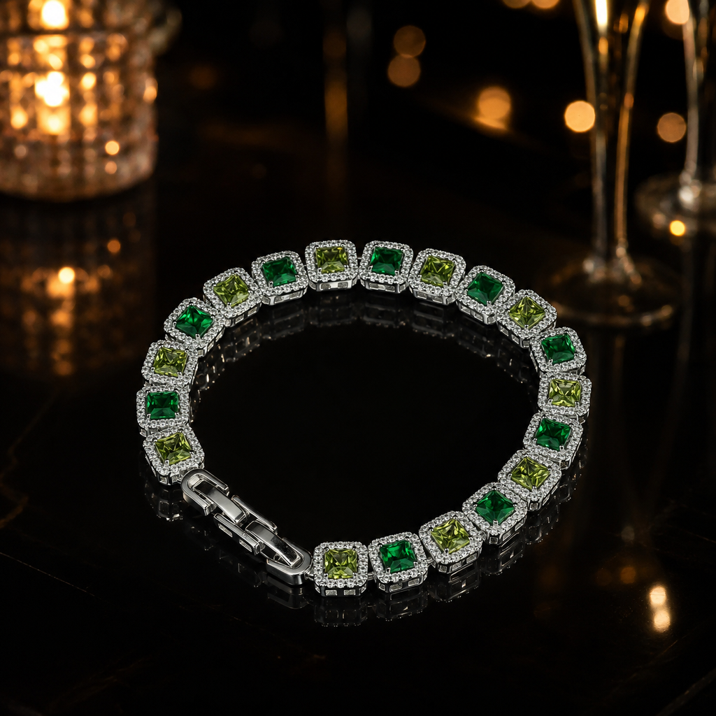 Emerald Halo Tennis Bracelet