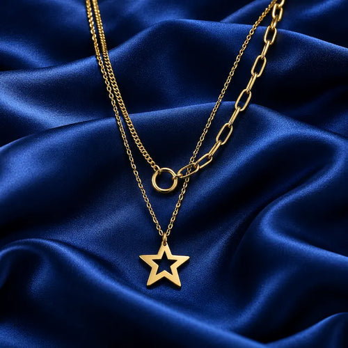 Layered Star Pendant Paperclip Necklace