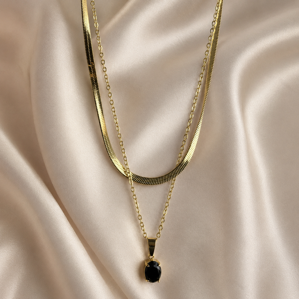 Black Onyx Snake Chain Layered Necklace