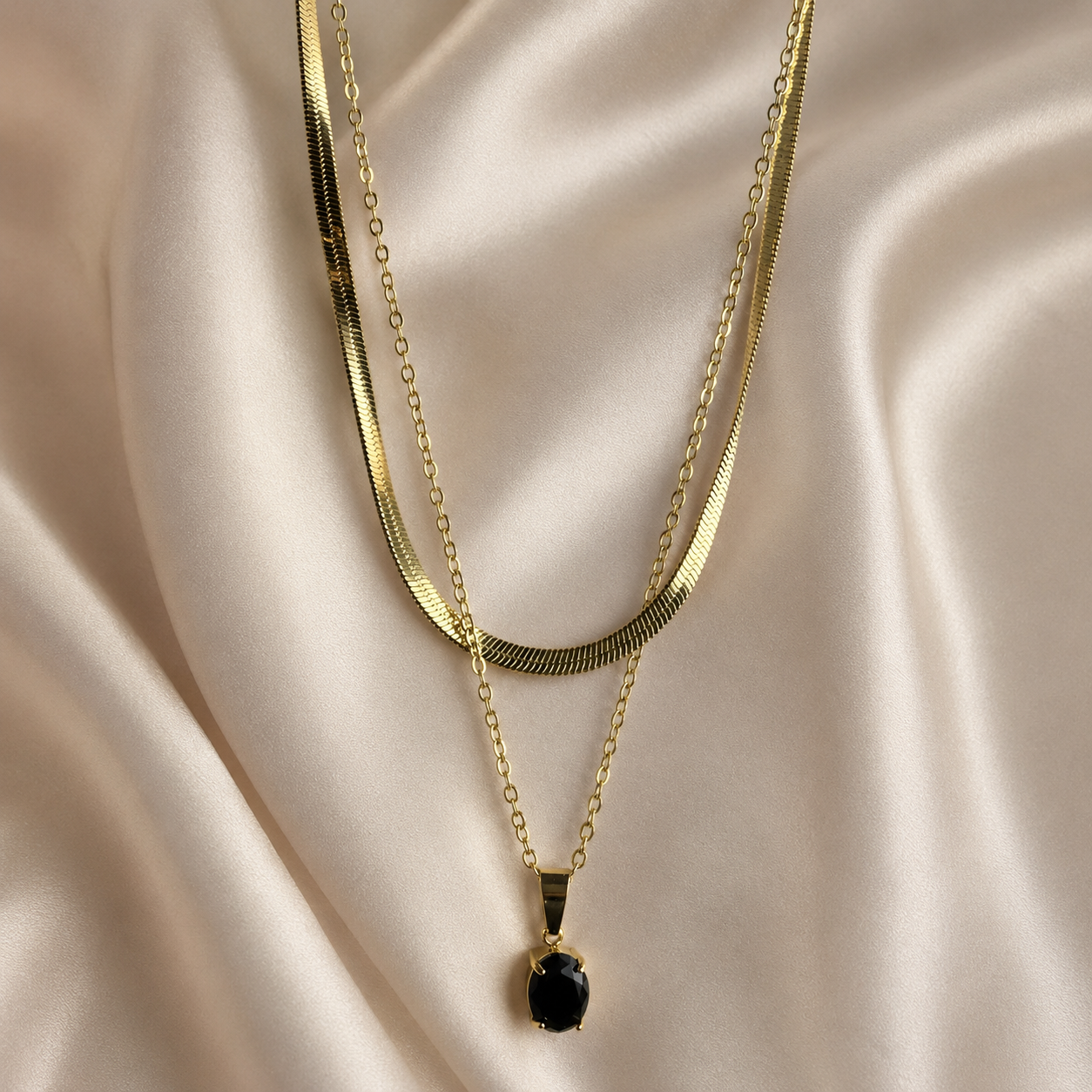Black Onyx Snake Chain Layered Necklace