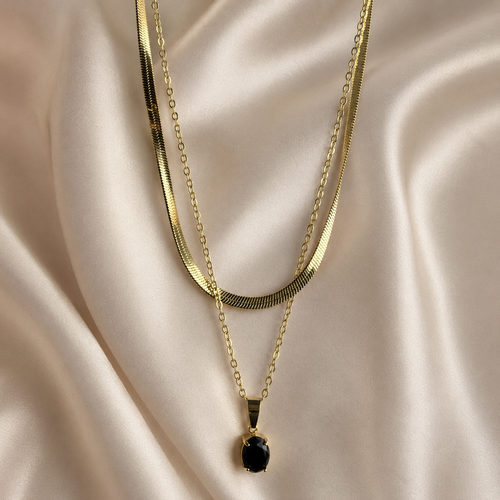 Black Onyx Snake Chain Layered Necklace