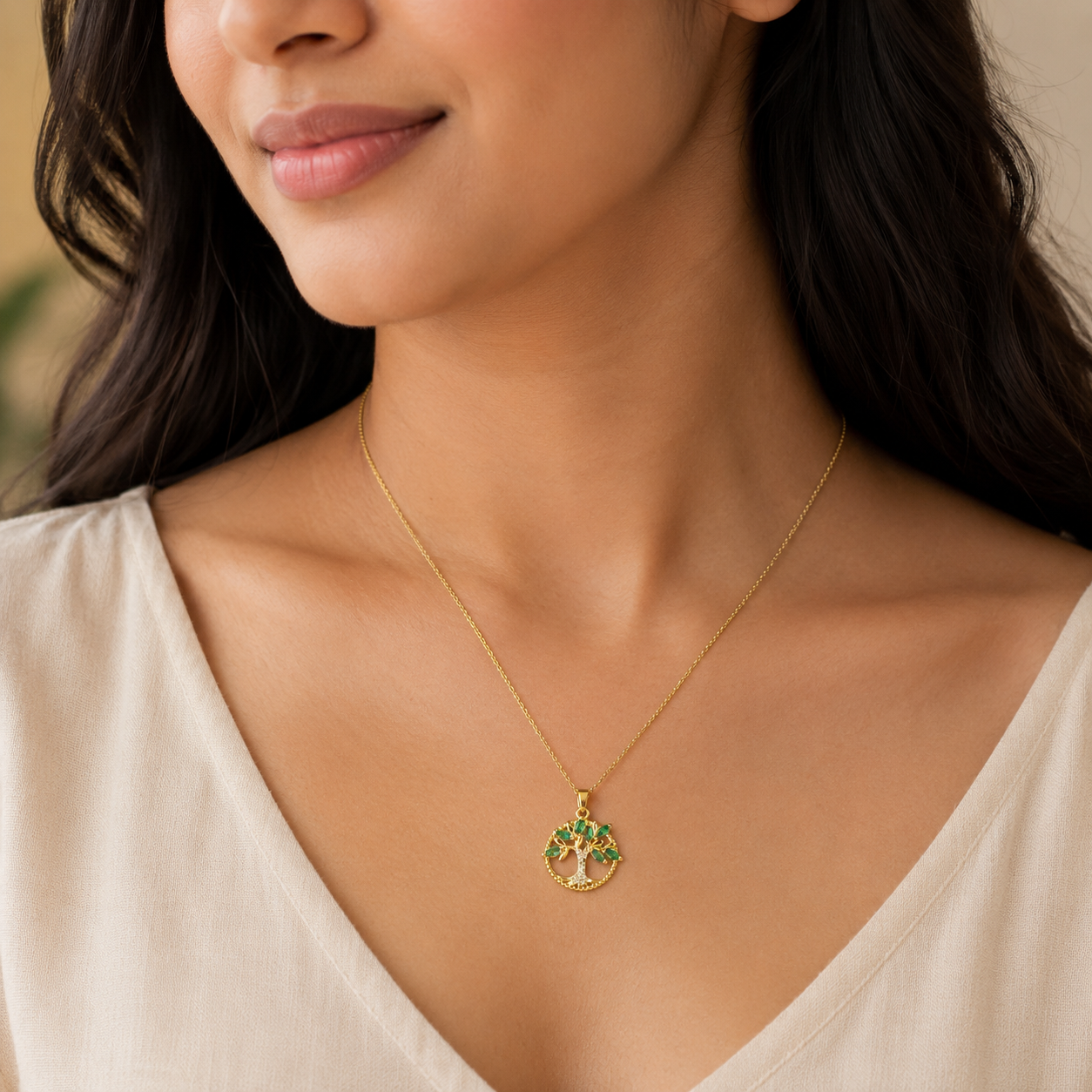 Emerald Tree of Life Pendant Necklace