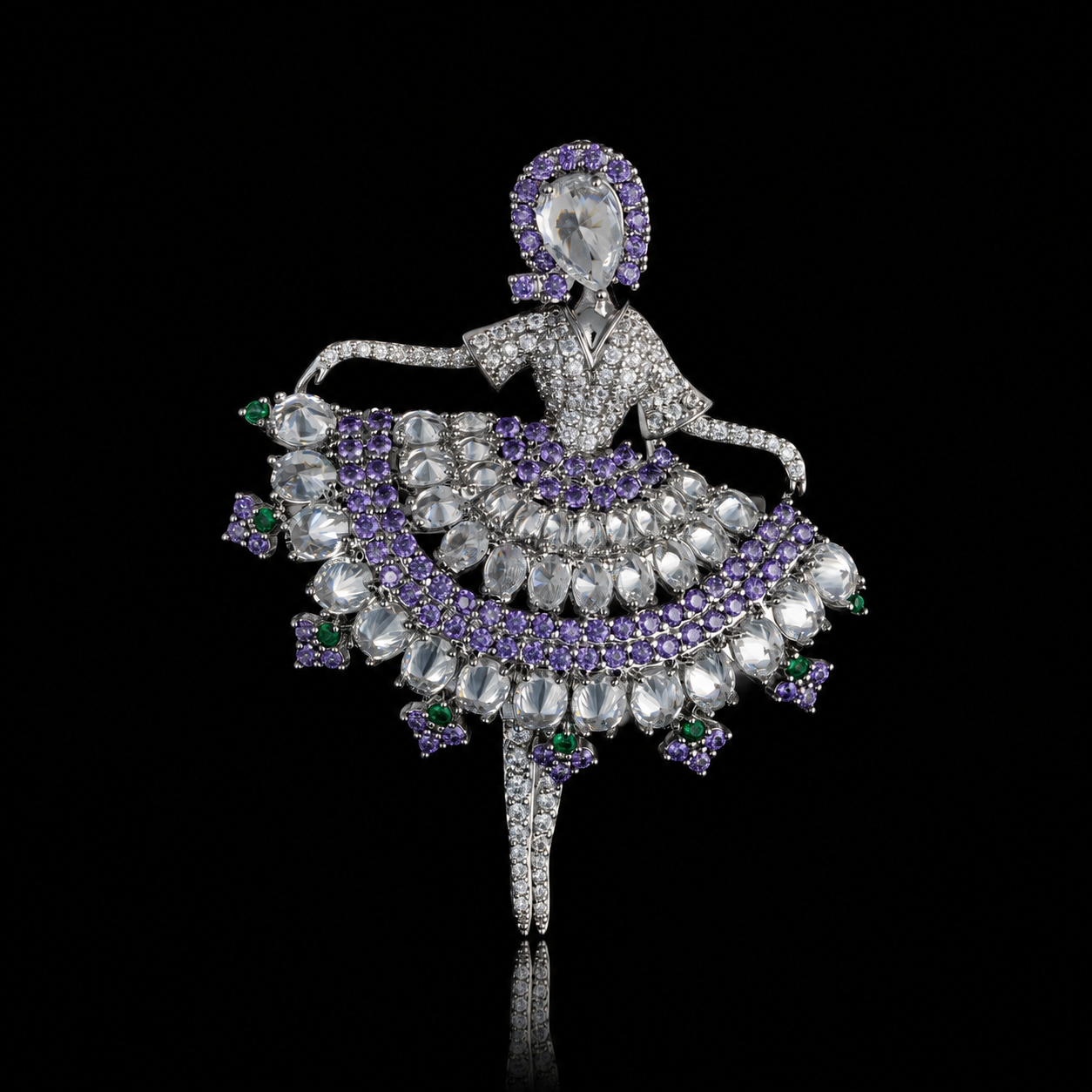Purple Crystal Dancer Silver-Tone Statement Brooch