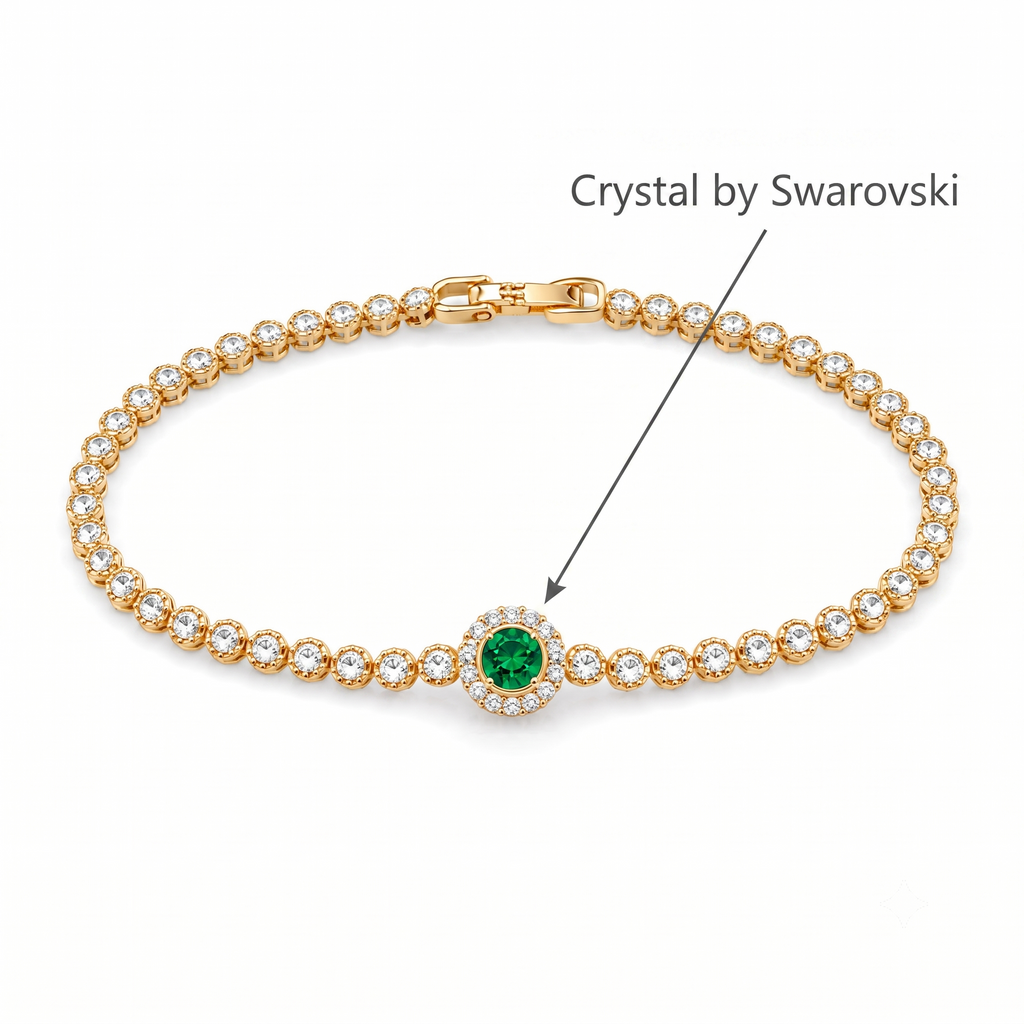 Emerald Green Halo Rose-Gold Tone Tennis Bracelet
