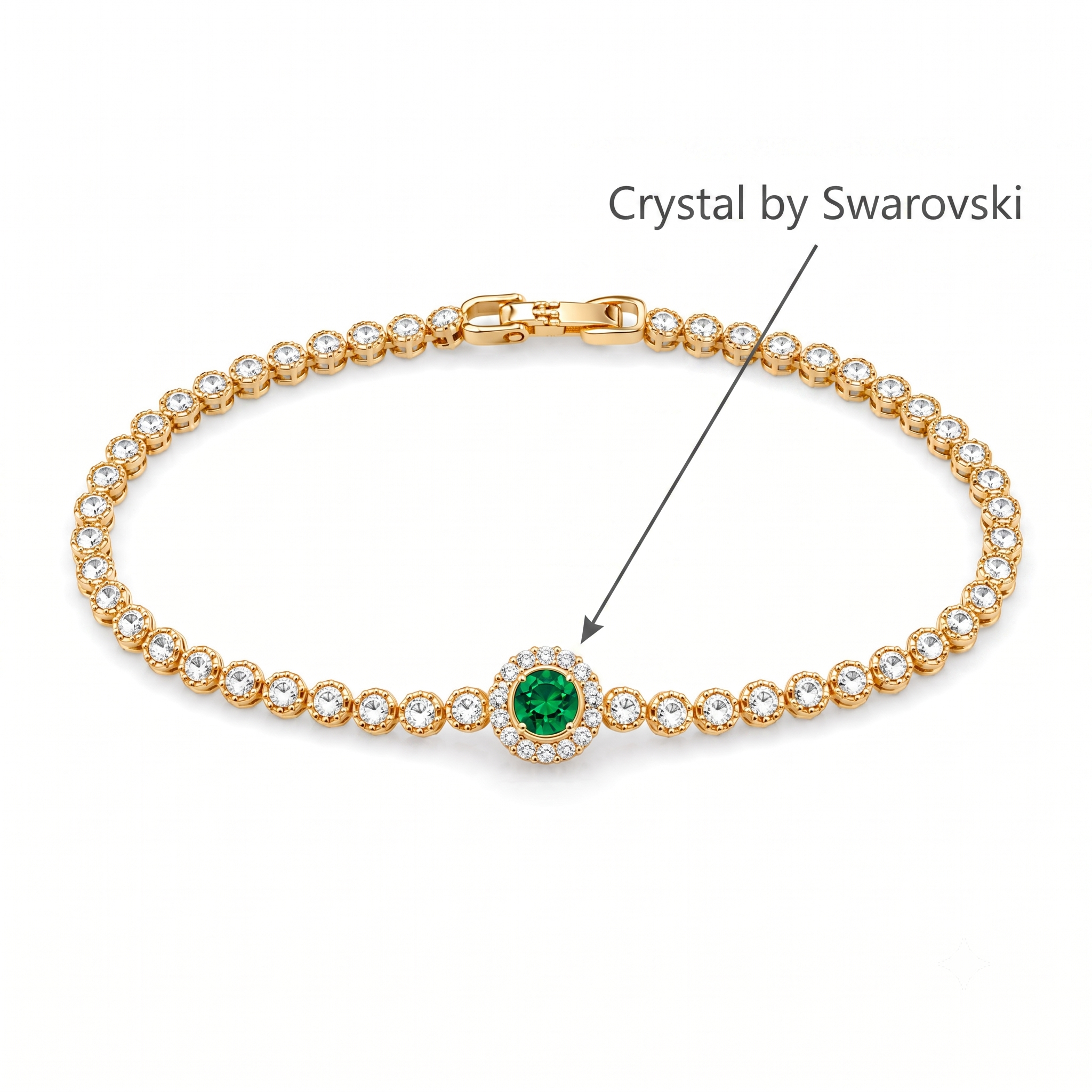 Emerald Green Halo Rose-Gold Tone Tennis Bracelet
